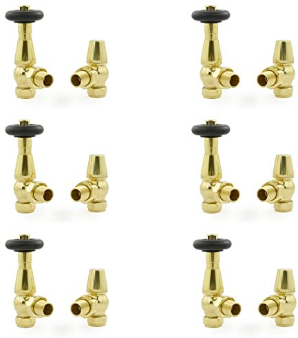 Hot Flow | Jordan Traditional Thermostatic Radiator Valve (Angled TRV) (Brass 6 Pack Bundle)