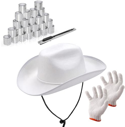 PP OPOUNT DIY Disco Ball Cowboy Hat, Disco Hat Making Kit with White Cowgirl Hat and 11328 PCS Disco Ball Tiles, Disco Cowboy Hat for Women and Men, Western Party Dress Up Accessories