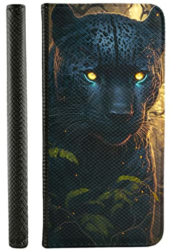 KX-Mobile Handyhülle für iPhone X Hülle aus Kunstleder zum klappen mit Motiv 3533 schwarzer Panther leuchtende gelbe Augen
