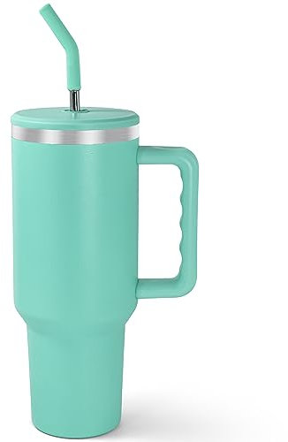 AGH life 40oz 1200ml Thermobecher mit Griff und Stroh, 304 Doppelwandiger Vakuum Edelstahl Tragbare Autobecher Reiseflasche, Kaffeebecher to go, Hält Getränke über Stunden heiß oder kalt