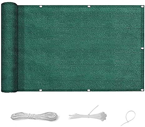 Balkonumspannung 95 x 850 cm UV- und Wetterbeständig Balkon Sichtschutz Ohne Bohren mit Ösen Nylon Kabelbinder und Kordel für Balkongeländer Terrasse, Dunkelgrün
