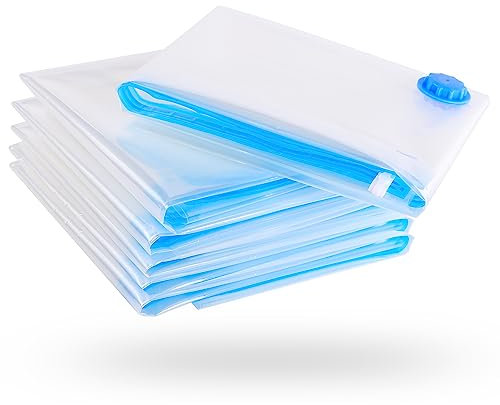 figg 6er Set Vakuumbeutel für Kleidung mit luftdichtem Ventil und Etiketten zum Beschriften (Größe L - 80x60cm*)