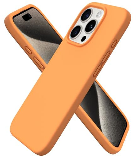 ORNARTO Compatible with iPhone 15 Pro Case 6.1, Slim Liquid Silicone 3 Layers Full Covered Soft Gel Rubber 15 Pro iPhone Case Cover 6.1 inch-Orange