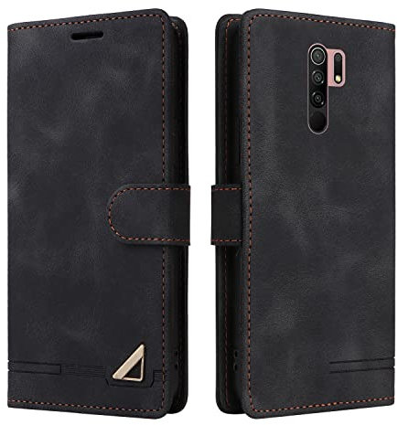 OKZone Coque pour Xiaomi Redmi 9, Étui de Protection de Portefeuille Antichoc de Fente pour Carte, Support de Carte à Rabat en Cuir en PU Étui de Téléphone pour Xiaomi Redmi 9 (Noir)