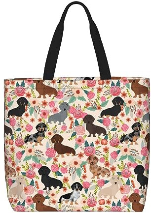 OPSREY Wiederverwendbare Einkaufstasche mit französischer Bulldogge und großer Kapazität, Dackel, Einheitsgröße