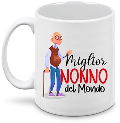 Tazza per il Nonna Miglior Nonno del Mondo, Idea Regalo Originale Festa dei Nonni Natale Compleanno, Tazza in Ceramica per Colazione 100% Made in Italy
