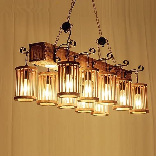 Holz Antik Pendelleuchte Vintage E27 Industrie Hängeleuchte Höhenverstellbare Design Retro Rustikale Pendellampe Wohnzimmer Bar Loft Hängelampe Schlafzimmer Esszimmer Beleuchtung Kronleuchter