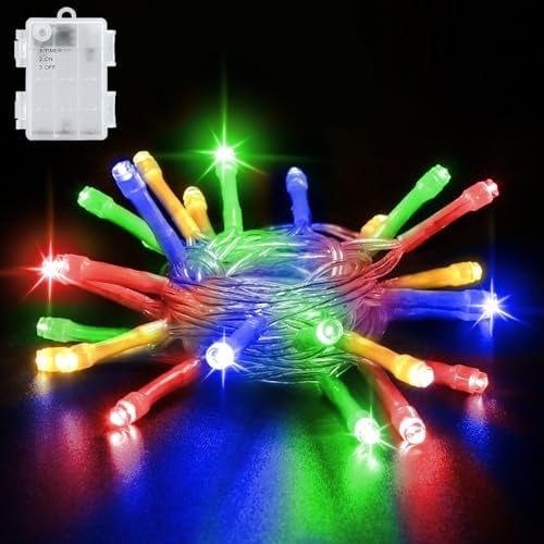 Gcstnn Battery Fairy Lights, 3M 30 LED Fairy Lights Battery Operated with Timer, IP65 Waterproof String Lights for Jar Garden Camping Christmas Indoor Outdoor Decorations, Multicolor