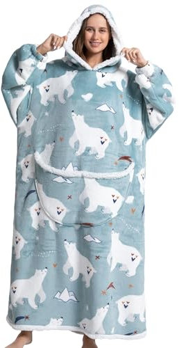 JOJJJOJ Übergroße Hoodie Decke mit riesiger Tasche Sweatshirt Decke für Damen und Herren Einheitsgröße Bär