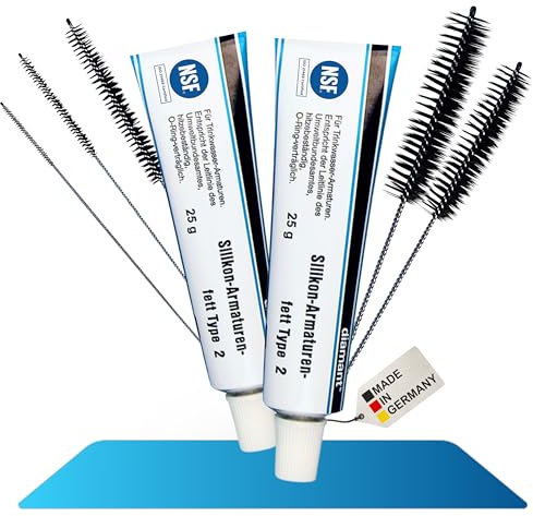 fancility Grasa de silicona de diamante para cafeteras automáticas y grifos (50 g) + 5 cepillos de limpieza largos, grasa para juntas y juntas tóricas, grasa para grifos, silicone grease