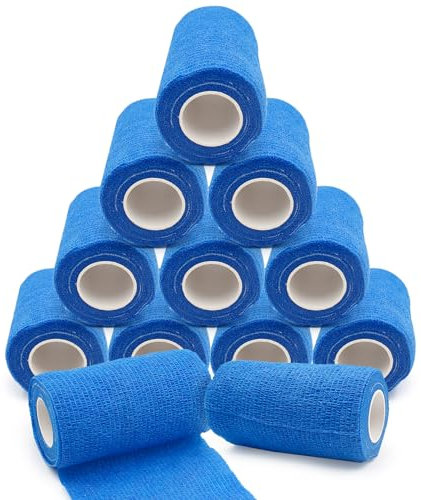 12 Rollen Selbsthaftende Bandage 10cm, Klebebandage für Hände und Füße, Selbstklebende Bandage elastische Bandage, geeignet für Mehrzweckgebrauch wie Arme, Knöchel, Haustiere, etc. (Blau)