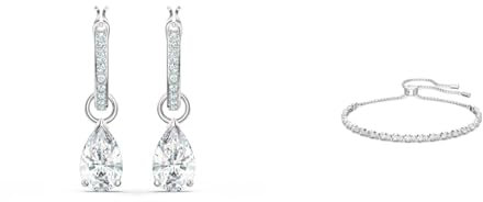 Swarovski Attract Drop-Ohrhänger, Tropfenschliff, Weiß, Rhodiniert & Subtle Trilogy Armband, Weiss, Rhodiniert