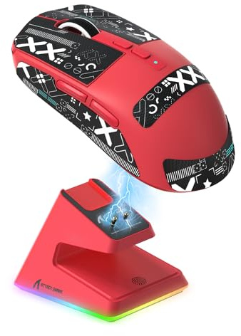 ATTACK SHARK X6 49g Superlight Mouse with Magnetic Charging Dock, PixArt PAW3395 Gaming Sensor, BT/2.4G Wireless/Wired Gaming Mouse with Tape, 26000 DPI, X3 Upgrade Mice for Win11/Xbox/PS/Mac (Red)