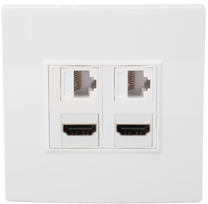 HDMI CAT6 Ethernet Wall Plate, 4 Port Multimedia Information Panel, 2 HDMI 2 CAT6, for Computers TVs Hard Drives Projectors, Fits Standard Outlet Boxes
