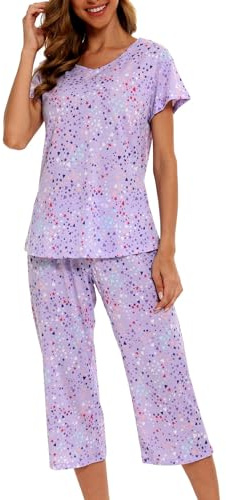 MIA LUCCE Pigiama da donna a maniche corte e pantaloni lunghi a 3/4, set pigiama