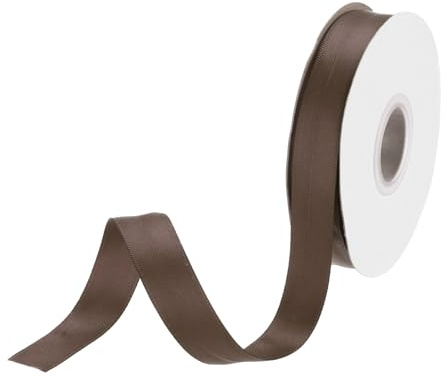 DMiotech 15mm x 23m Geschenkband Dunkelbraun, Polyester Satinband, Seidenbänder Bunt, Seidenband, Doppelseitiges Ripsband Schleifenband für Hochzeit, Geschenk, Verpackung, Schleifen