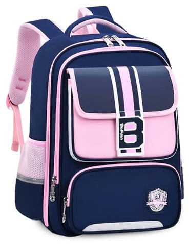 IvyH Schulrucksack Mädchen 2-5 Klasse, 20 Liter Ergonomischer Kinder Rucksack für Grundschule, Wasserdicht Schulranzen Kinder Schultasche für Mädchen, 8-12 Jahre, Marineblau Rosa