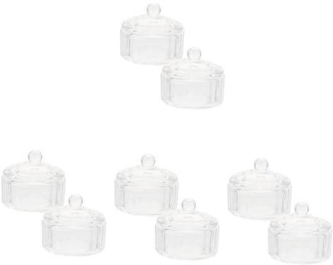 Healeved 8pcs Crystal Glass Nail Cups Lid Acrylic Nail Dappen Dish for for Professional Manicure and Designs