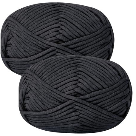 Häkelgarn Baumwolle Wolle zum Häkeln Chenille 2x50g Häkelwolle,Crochet Yarn Dickes Baumwoll-Nylon-Mischgarn Häkelgarn für Anfänger Schwarzes Garn