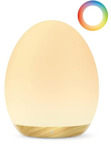 JolyWell Nachtlichter für Kinder, Stilllicht Baby mit 8 Farbwechselmodi und Dimmfunktion, Touch-Steuerung und Timer-Einstellung, Baby-Eierlampe zum Stillen, Holzmaserung