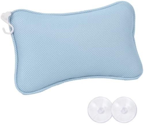 Nacken Badewannenkissen, Badekissen mit 2 Starken Saugnäpfen und1 Haken, Ergonomisch Rutschfest Nackenkissen, Knochenförmig Spa-Kopfkissen, Badewanne Zubehör für Stützt Kopf, Rücken, Entspannung(Blau)