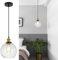 FORCOSO Glass Pendant Light - Industrial Ceiling Lights with Ball Clear Textured Glass Light Shade Adjustable Vintage Pendant Lighting for Kitchen Island Dining Room Bedroom (ø20cm)
