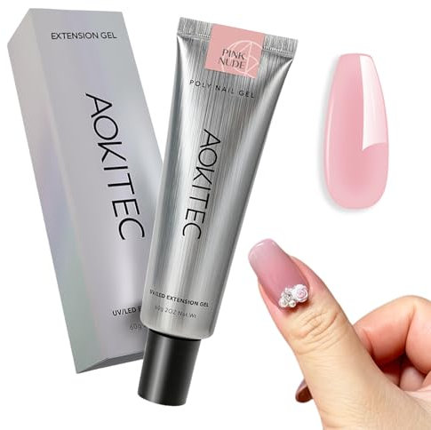 Aokitec Pink Poly Gel - 60g Poly Extension Gel, Natürliches Nagelstärkungs, Langlebiges Poly Nail Gel, Einfach Anzuwenden Poly Acrylgel für Nägel, French Nails Art, Dual Tips Nägel,Nägel Selber Machen
