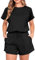 IWOLLENCE Hausanzug Damen Zweiteiler Sport Set Loungewear Damen Tracksuit mit Elastischem Bund und Taschen (Schwarz, S)
