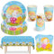 Vaisselle Pâques Vaisselle de Fête, 53pcs pour 16 Invités Motif œufs de Lapin de Pâques Nappe Assiettes Tasse Couverts Serviette en Papier Ensemble de Fête de Dîner