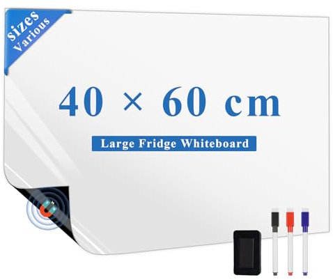 LYZZXI Magnettafel Kühlschrank-40 * 60cm Whiteboard-Folien, Einkaufsliste Magnetisch Kühlschrank, Flexibler Magnetfolie Weiß für Einkaufsliste & Familiennotizen, inklusive Marker, Radiergummi