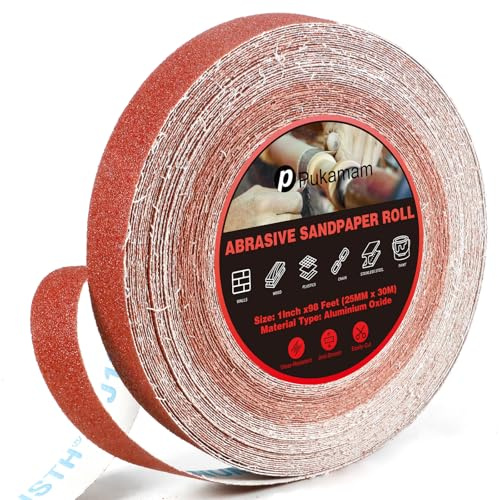Schleifpapier Rolle, 80 Körnung Nass und Trockenschleifpapier Rolle, 25 mm x 30 m, schmirgelleinenrolle für Holzmöbelreparatur, Metallschleifen, Autopolitur