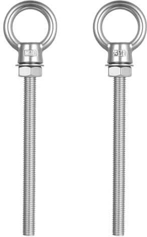 2 Piezas Cáncamos Argollas Largos M10 x 120 mm, Perno de Anillos de Elevación M10, Cáncamo Pernos de Ojo Tornillos de Acero Inoxidable 302 con Rosca para Fijación y Suspensión