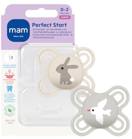 MAM Perfect Start Schnuller, 0-2 Monate, Hase/Möve, 2 Stück