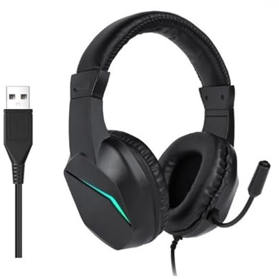 Plyisty USB-Gaming-Headset Mit Kabel Für PC, Computer-Kopfhörer Mit Geräuschunterdrückendem Mikrofon, Stereo-Surround-Sound, LED, 40-Mm-Treiber, Für EIN Immersives Spielerlebnis (OY733USB)