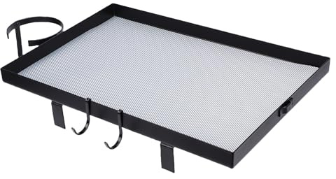 Srliya Bedside Shelf with Cup Holder Carbon Steel Bunk Bed Tray Clip On Nightstand with Hooks for College Dorm Room Table Storage (Black)