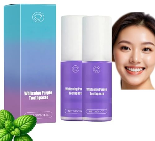 Lila Zahnpasta für die Zahnbeleidung - Deep Fleck Remover Toothpas/Te für empfindliche Zähne, Whitening Mint Zahnpasta für Erwachsene, Zahnbeleidung geeignet für das Rauchen (2)