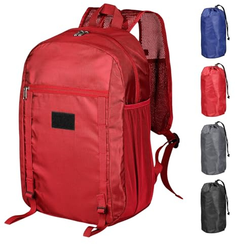 Generisch Kleiner Rucksack Wanderrucksack Herren 15L Klein Faltbarer Rucksack Wanderrucksäcke Leichter Damen Tagesrucksack Ultraleicht mit Brustgurt für Wandern Travel（Rot）