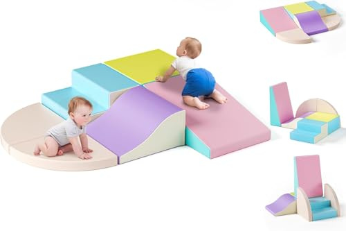 Othlaver Parcours motricité bébé, Noyau en Mousse 38S Haute densité, matériau PU résistant aux Chocs et Facile à Nettoyer, Fermeture éclair dissimulée, Fermeture Velcro élargie