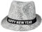 Boland 13450 - Hut Sparkling Happy New Year, Silber mit Glitzer, funkelnder Fedora für Silvester, Hutband mit Schrift, Accessoire, Geschenk