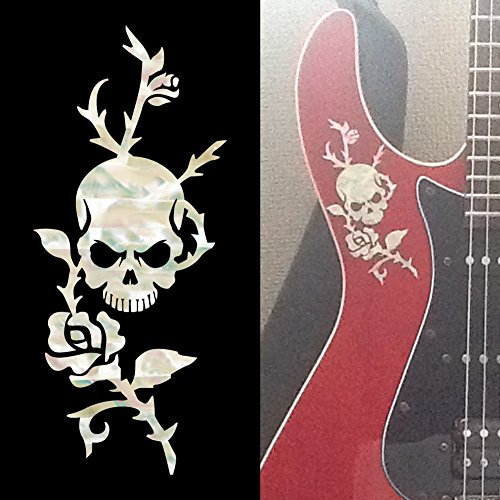 Inlaystickers Sticker für Gitarren & Bass - Rose & Skull - Weiß Perle, B-135RS-WT