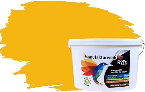 RyFo Colors Bunte Wandfarbe Manufakturweiß Sonnengelb 10l - weitere Gelb Farbtöne und Größen erhältlich, Deckkraft Klasse 1, Nassabrieb Klasse 1
