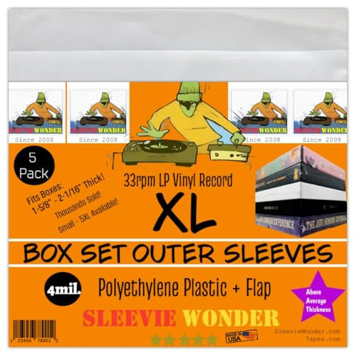 5 XL Box Set Outer Sleeves Fits 6-8 LP Vinyl Record Albums 15 with Flap 4mil Polyethylene Plastic NAF Boxset (+ 1 Free dj Magnet)