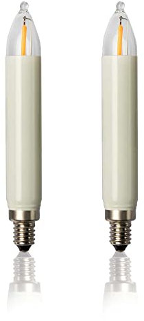 hellum LED Ersatz-Kerzen für Weihnachtsbaum Kerzen Lichterketten innen und außen, 2 Stück 8V 0,5W Schaftkerze für Lichterketten mit 30 Brennstellen, ø15mm E10/ 8V/ 0,5W/ 17 Lumen 904963