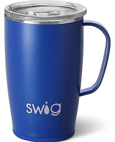 Swig Life 18oz Travel Mug, Insulated Tumbler with Handle and Lid, Travel Coffee Mug, Cup Holder Friendly Travel Mug, Stainless Steel 18 oz Tumbler, Reusable Insulated Tumbler with Lid (Royal)