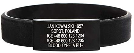 ICEstripe Notfall ID Armband Personalisierte Benutzerdefinierte Medizinische Alarm Armband mit Schwarz Edelstahlplatte inkl. Kostenlose Gravur nach Wunsch Sport ID (Satin Schwarz, 152)