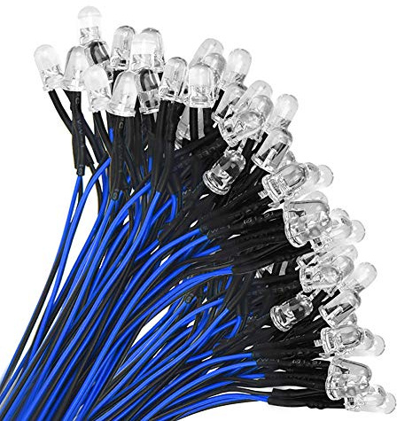 YIXISI 100 Pezzi 5mm Diodo ad Emissione Luminosa LED, Precablata 12V 20cm, per Trasformazione e Illuminazione di Circuiti Automobilistici, Modellazione di Prototipi (Blu)