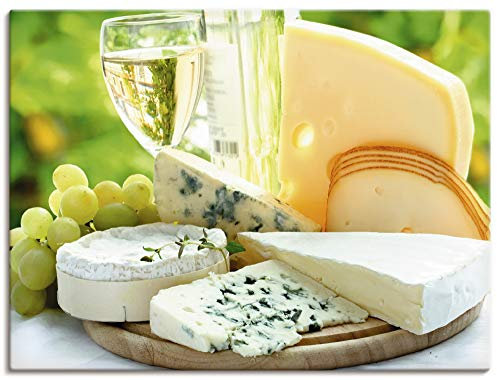 ARTLAND Wanddeko Leinwand Bilder Wandbild 80x60 cm Käse Lebensmittel Wein Weinprobe Mediterran T5QM