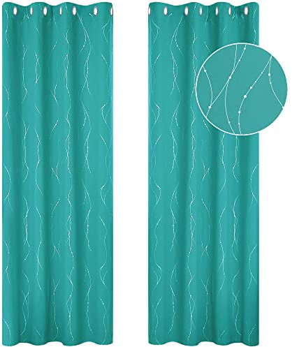 Deconovo Verdunkelungsvorhänge, wärmeisoliert, für Wohnzimmer, Büro, Hotel, Fenster, mit Ösen, 2 Stück, 132 x 214 cm, Türkis