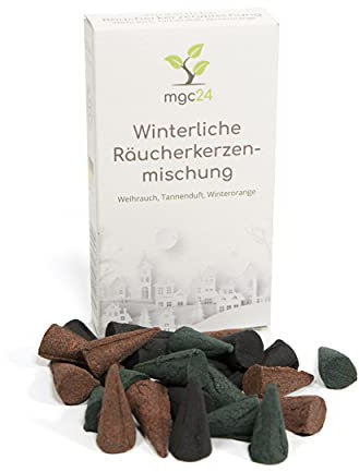 mgc24 Winterliche Räucherkerzenmischung - 24 Räucherkegel in 3 verschiedenen Duftsorten - Weihrauch Tannenduft Winterorange
