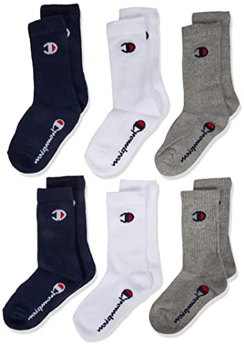Champion Unisex - Kinder und Jugendliche Core- Junior 6pp Crew Füßlinge , Blu Marino/Bianco/Grigio Melange Chiaro, 31-34